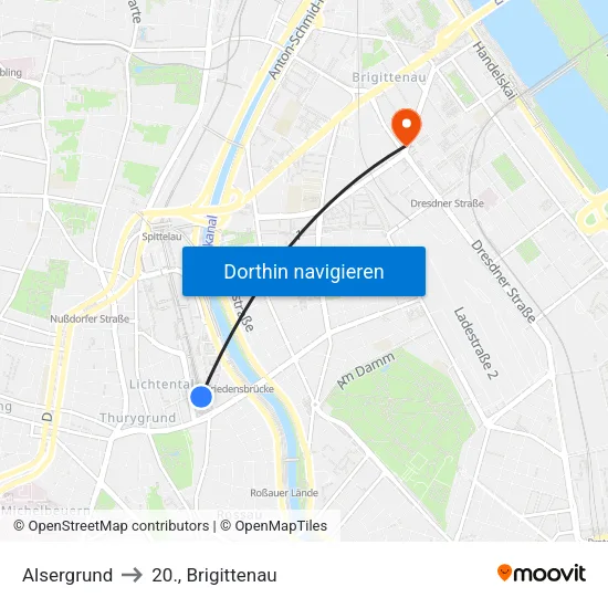Alsergrund to 20., Brigittenau map