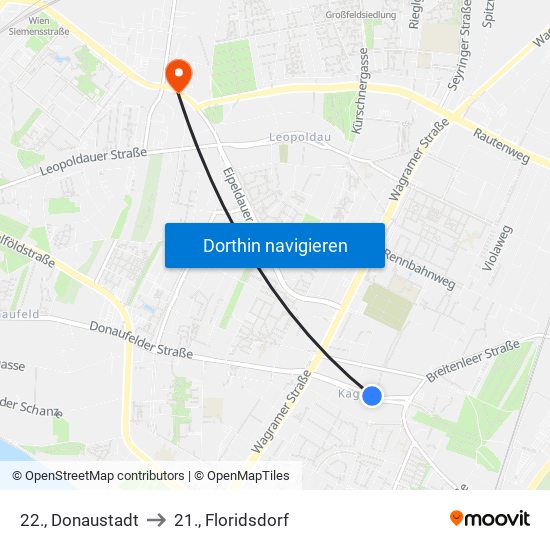 22., Donaustadt to 22., Donaustadt map
