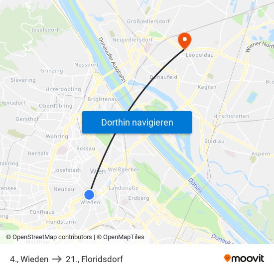 4., Wieden to 21., Floridsdorf map