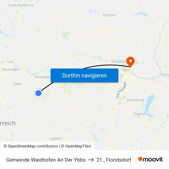 Gemeinde Waidhofen An Der Ybbs to 21., Floridsdorf map