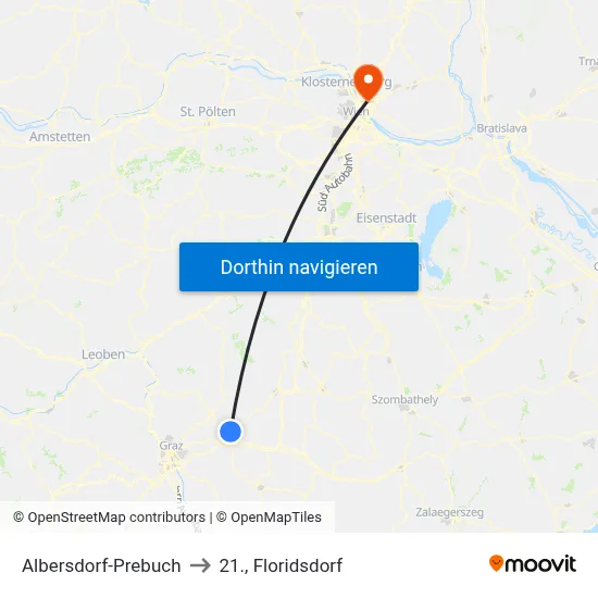 Albersdorf-Prebuch to 21., Floridsdorf map