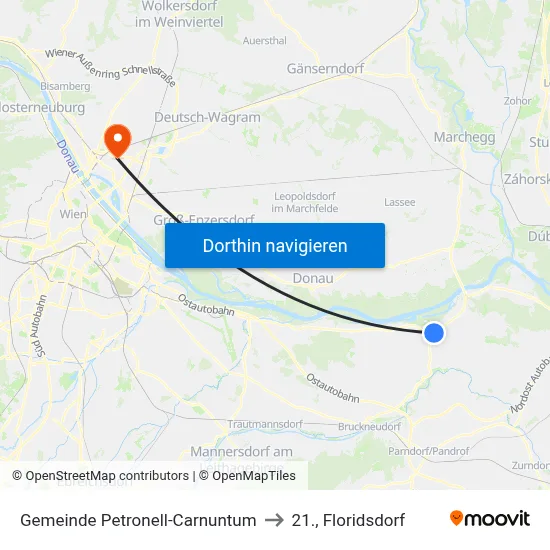 Gemeinde Petronell-Carnuntum to 21., Floridsdorf map