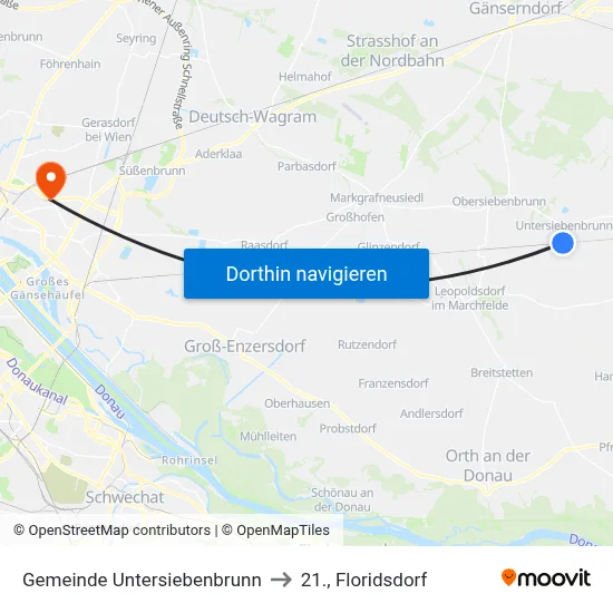 Gemeinde Untersiebenbrunn to 21., Floridsdorf map