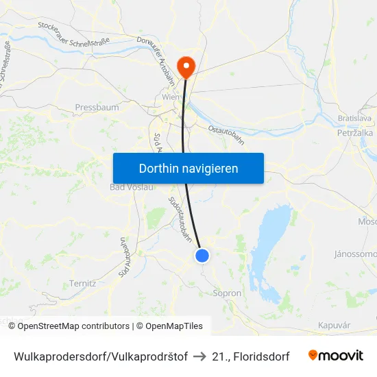 Wulkaprodersdorf/Vulkaprodrštof to 21., Floridsdorf map