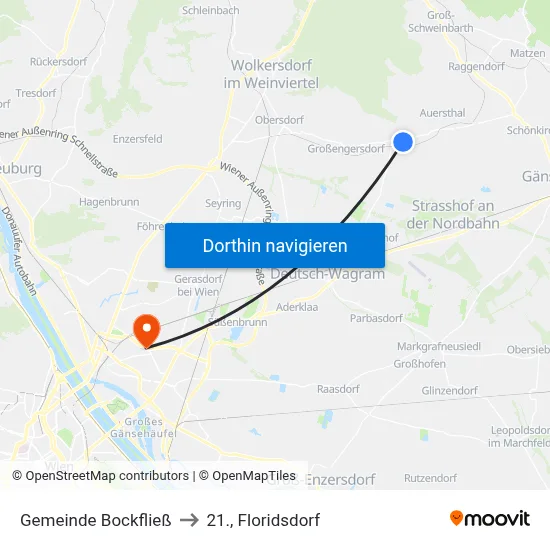Gemeinde Bockfließ to 21., Floridsdorf map