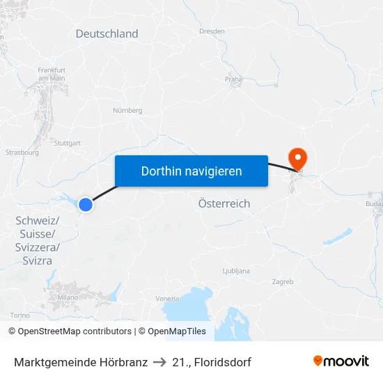 Marktgemeinde Hörbranz to 21., Floridsdorf map