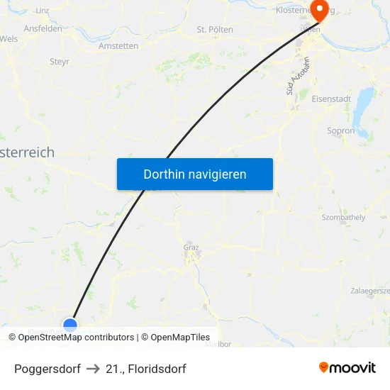 Poggersdorf to 21., Floridsdorf map