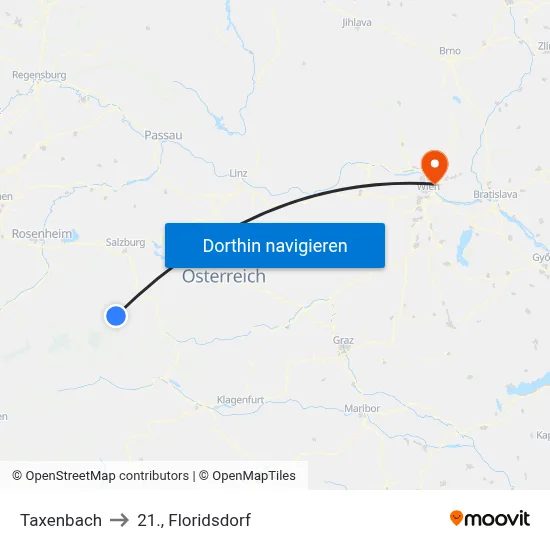 Taxenbach to 21., Floridsdorf map