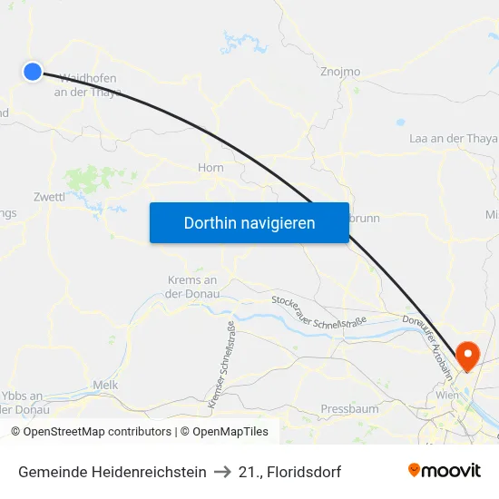 Gemeinde Heidenreichstein to 21., Floridsdorf map
