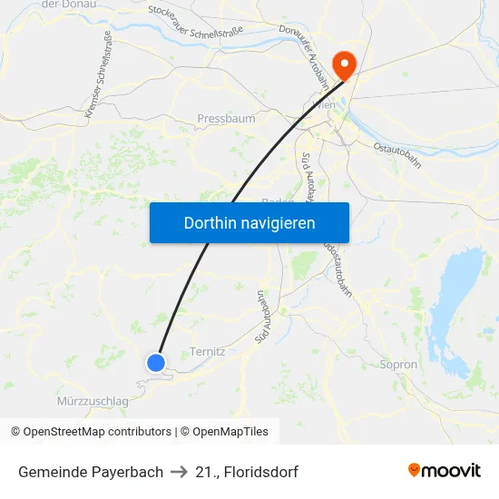 Gemeinde Payerbach to 21., Floridsdorf map