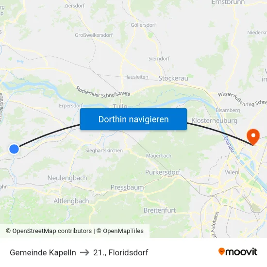 Gemeinde Kapelln to 21., Floridsdorf map