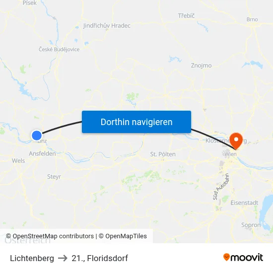 Lichtenberg to 21., Floridsdorf map