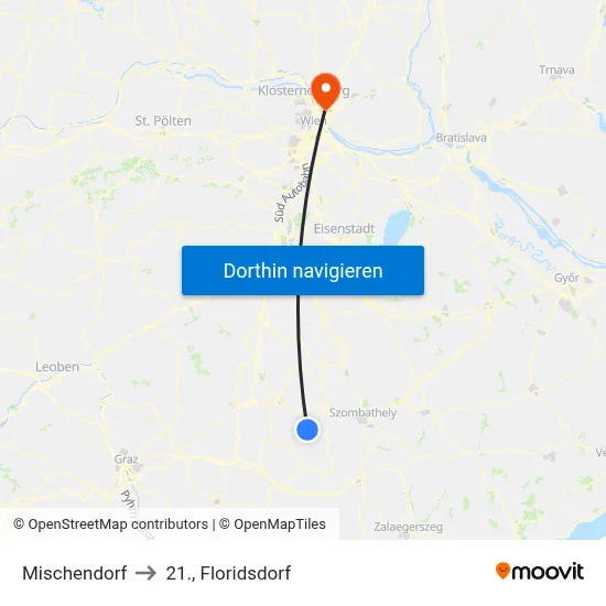 Mischendorf to 21., Floridsdorf map