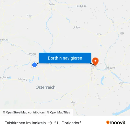 Taiskirchen Im Innkreis to 21., Floridsdorf map