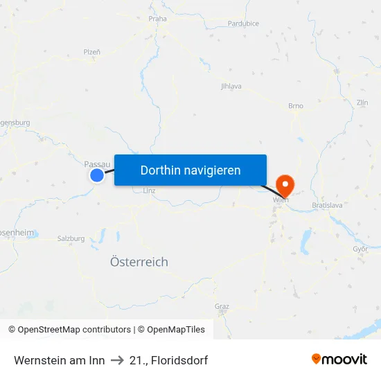 Wernstein am Inn to 21., Floridsdorf map