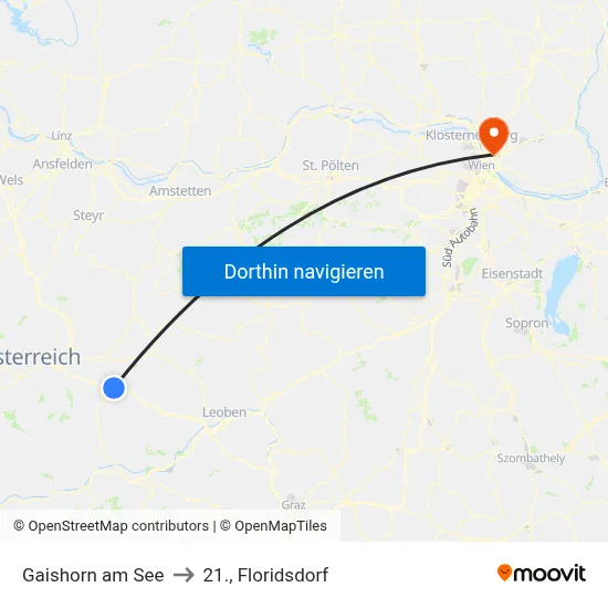 Gaishorn am See to 21., Floridsdorf map