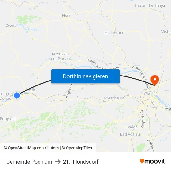 Gemeinde Pöchlarn to 21., Floridsdorf map