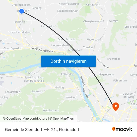 Gemeinde Sierndorf to 21., Floridsdorf map