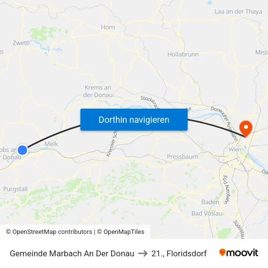 Gemeinde Marbach An Der Donau to 21., Floridsdorf map