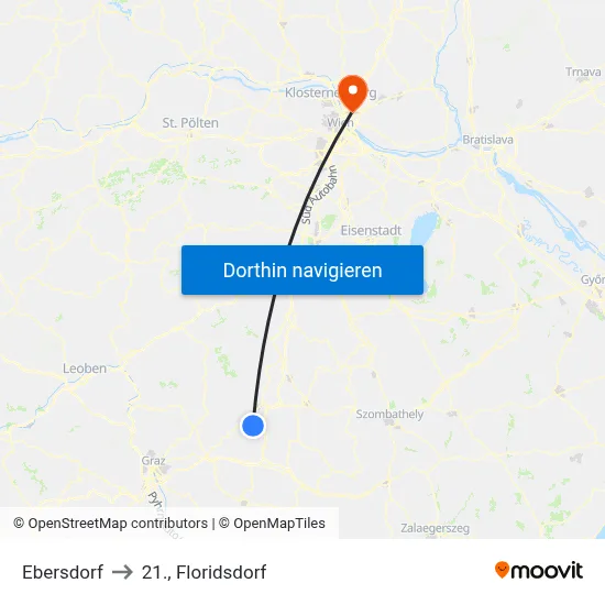Ebersdorf to 21., Floridsdorf map