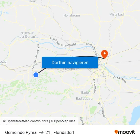 Gemeinde Pyhra to 21., Floridsdorf map