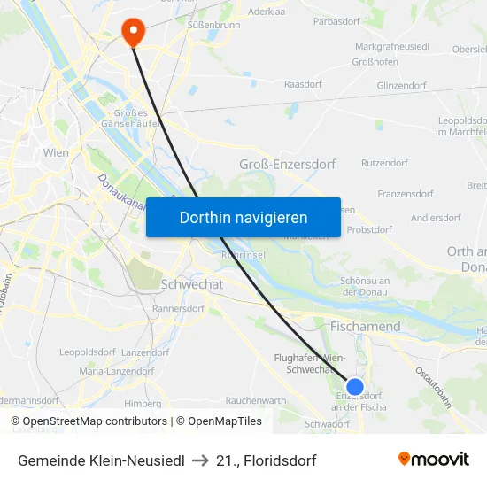 Gemeinde Klein-Neusiedl to 21., Floridsdorf map