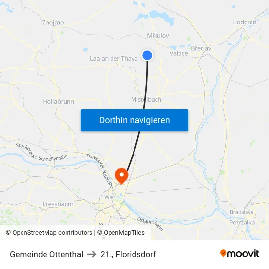 Gemeinde Ottenthal to 21., Floridsdorf map