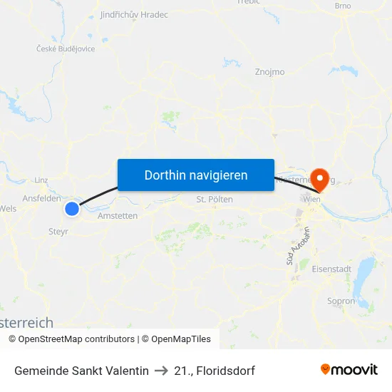 Gemeinde Sankt Valentin to 21., Floridsdorf map