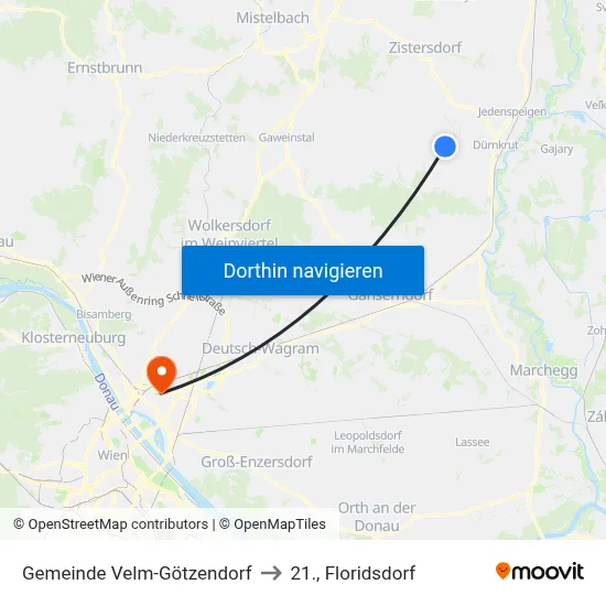 Gemeinde Velm-Götzendorf to 21., Floridsdorf map