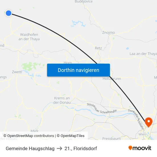 Gemeinde Haugschlag to 21., Floridsdorf map