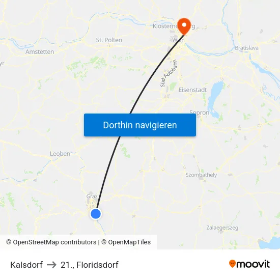 Kalsdorf to 21., Floridsdorf map
