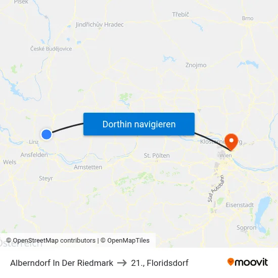 Alberndorf In Der Riedmark to 21., Floridsdorf map