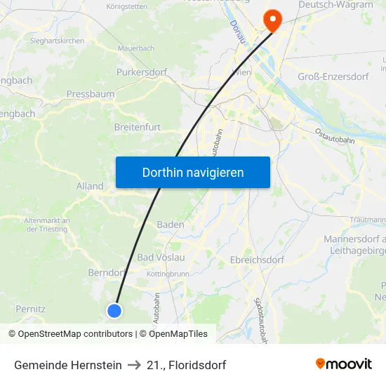 Gemeinde Hernstein to 21., Floridsdorf map
