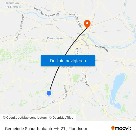 Gemeinde Schrattenbach to 21., Floridsdorf map