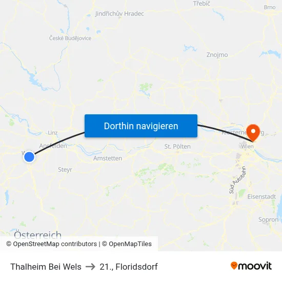 Thalheim Bei Wels to 21., Floridsdorf map