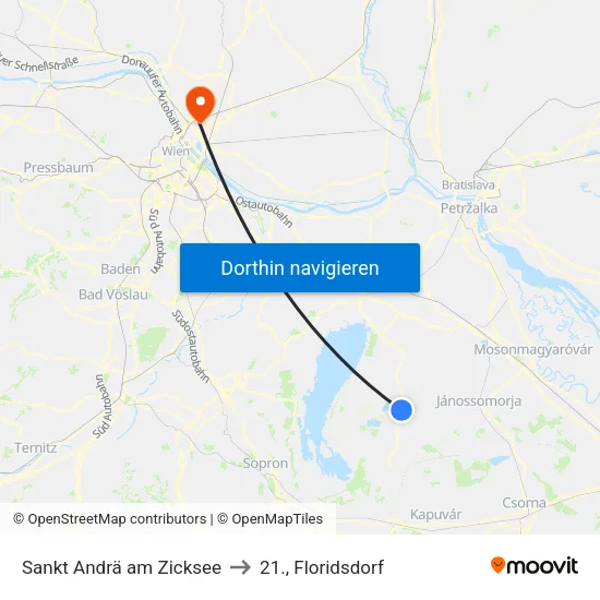 Sankt Andrä am Zicksee to 21., Floridsdorf map