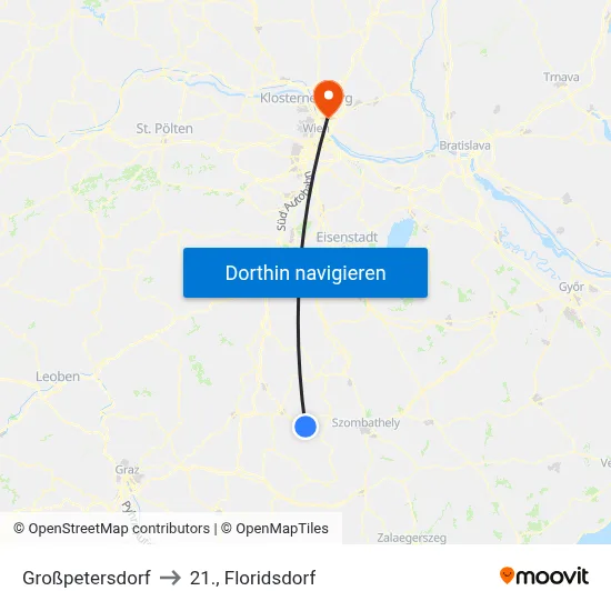 Großpetersdorf to 21., Floridsdorf map