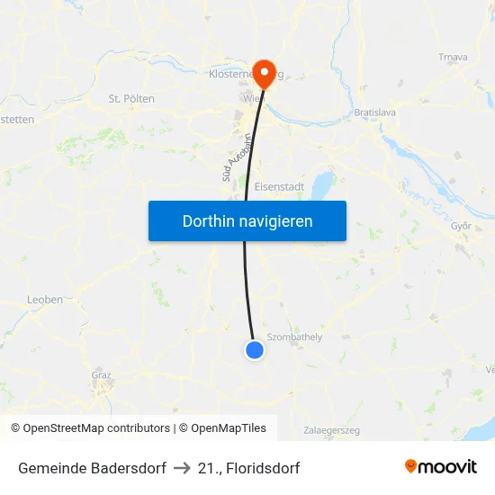 Gemeinde Badersdorf to 21., Floridsdorf map