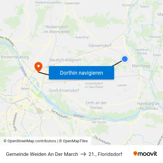 Gemeinde Weiden An Der March to 21., Floridsdorf map