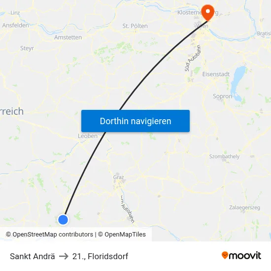 Sankt Andrä to 21., Floridsdorf map