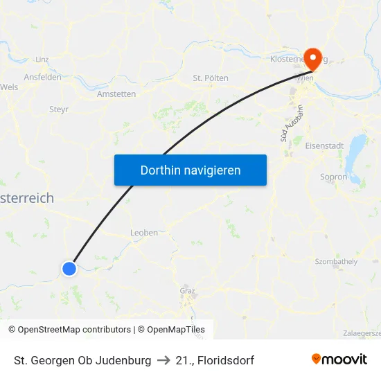 St. Georgen Ob Judenburg to 21., Floridsdorf map