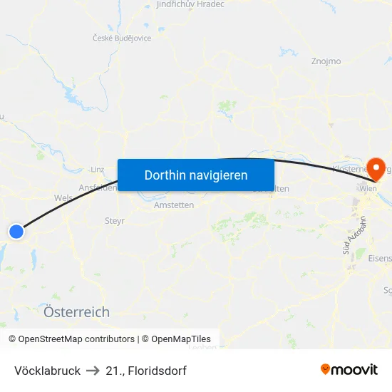 Vöcklabruck to 21., Floridsdorf map