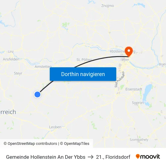 Gemeinde Hollenstein An Der Ybbs to 21., Floridsdorf map