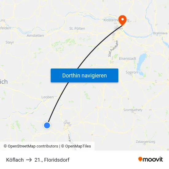 Köflach to 21., Floridsdorf map