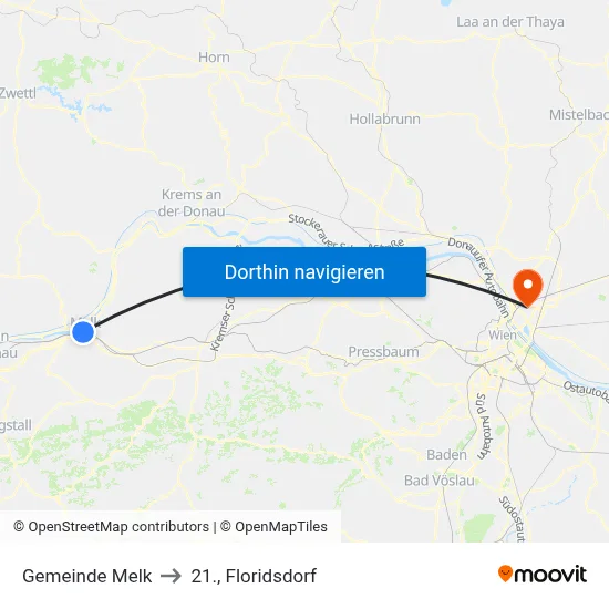 Gemeinde Melk to 21., Floridsdorf map