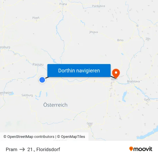 Pram to 21., Floridsdorf map