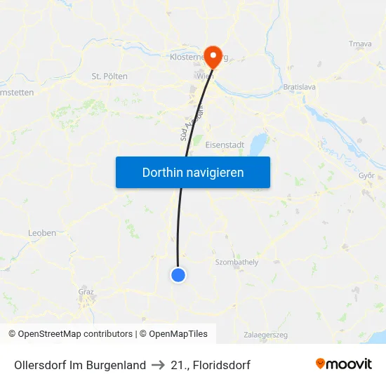 Ollersdorf Im Burgenland to 21., Floridsdorf map