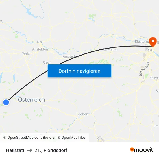 Hallstatt to 21., Floridsdorf map