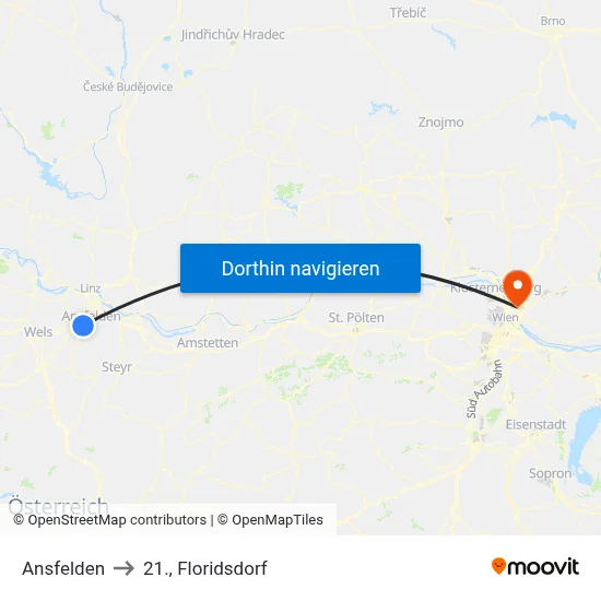 Ansfelden to 21., Floridsdorf map