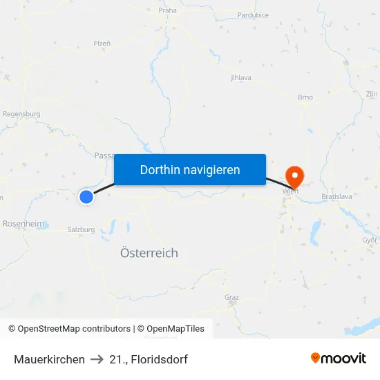 Mauerkirchen to 21., Floridsdorf map